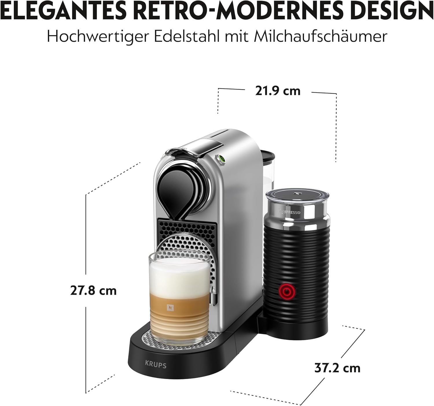 Espressomaschine mit Nespresso-Kapseln XN761B Citiz&Milk | Automatischer Standby-Modus | 1260 Watt | Fassungsvermögen des Wassertanks: 1 l | Pumpendruck: 19 bar | Silber