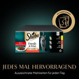 Sheba CATCARE Pouch Wet Fresh & FINE (Fleisch) Stücke in Soße für Erwachsene, 50 g, Multipack Standard