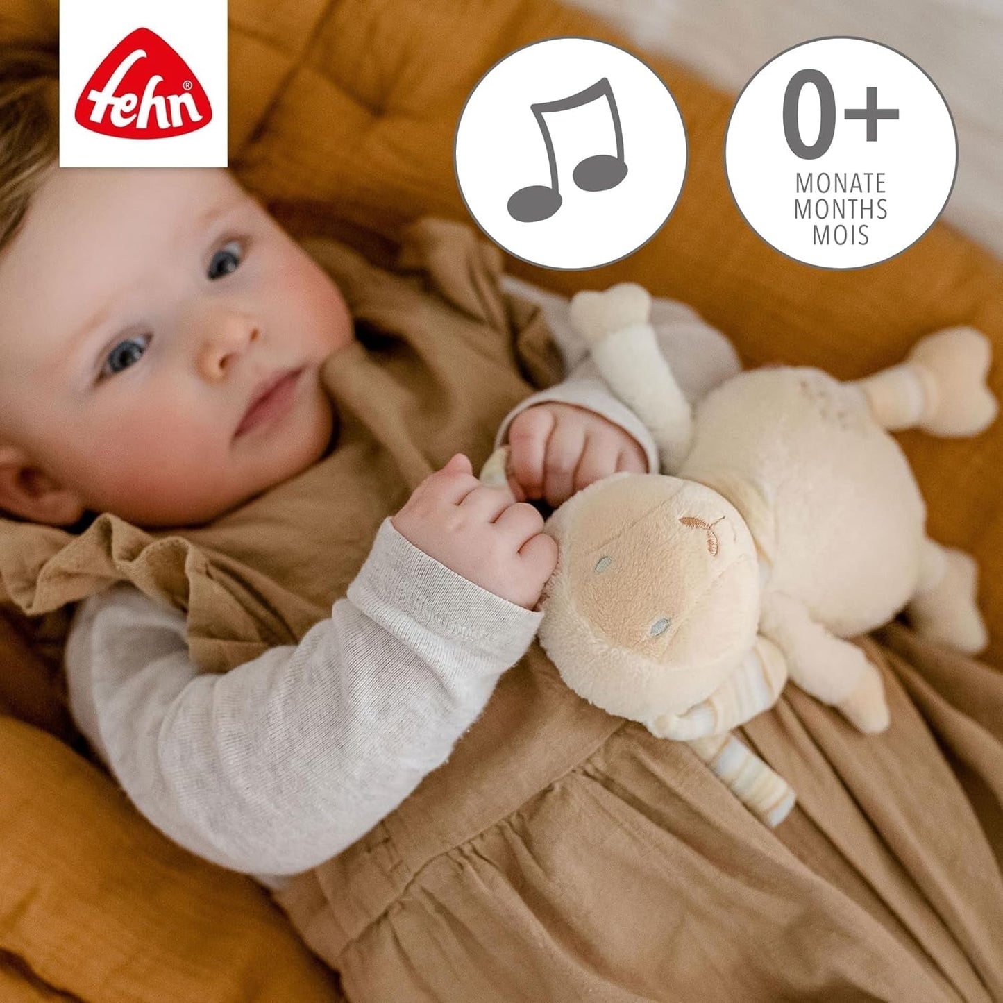 Fehn Spieluhr Baby Einschlafhilfe Schaf – Plüschtier mit Aufsatz – Einschlafhilfe Lied „Brahms Wiegenlied“ – Kinderspielzeug für Reisen und Zuhause – Musikspielzeug für Babys und Kinder Bebe Naty Shop Toys