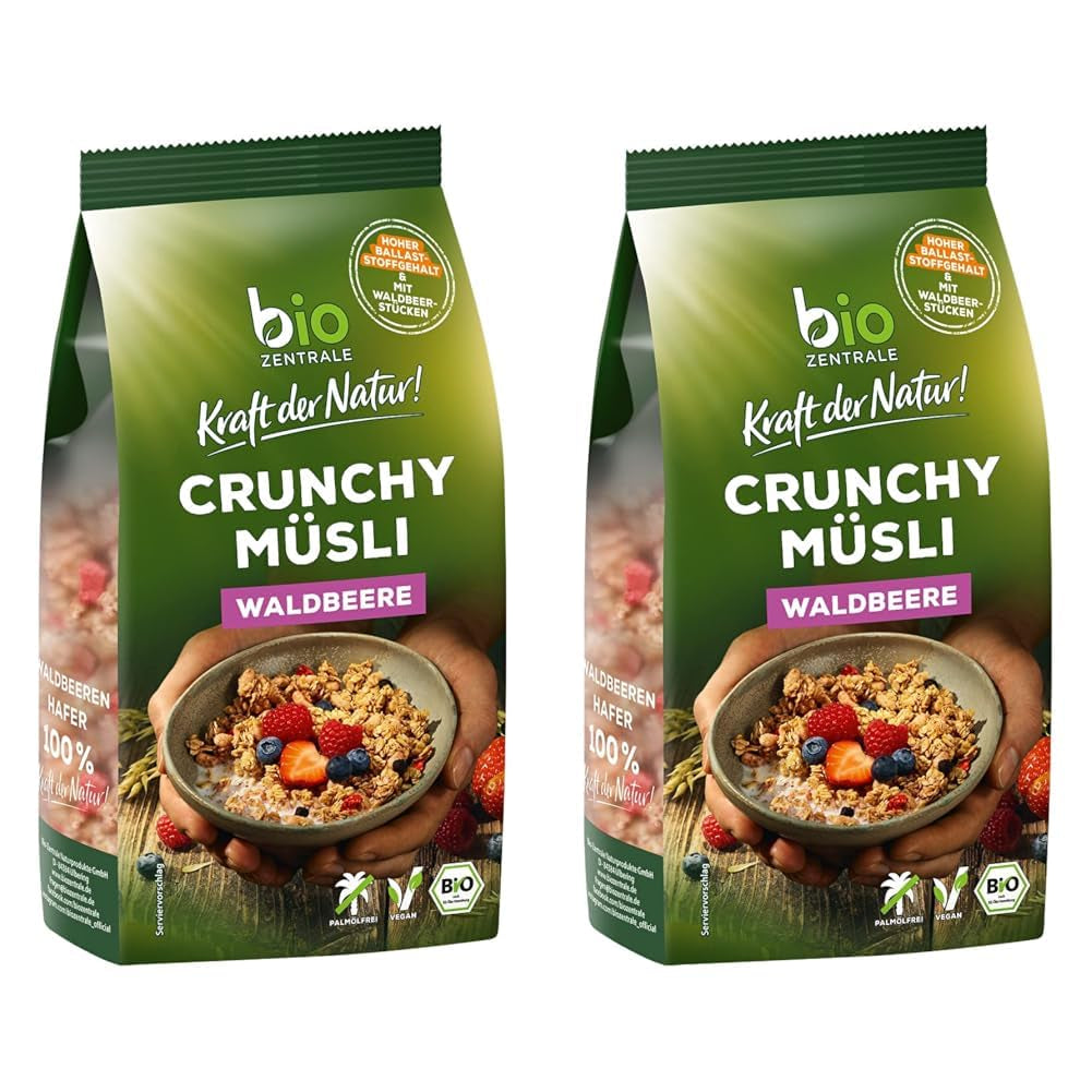 Knuspriges Müsli mit Beeren Biozentrale | 375 g Bio-Müsli | Ideal zum Frühstück und für die Tasse Müsli zum Mitnehmen | Eine Alternative zu Müsliriegeln