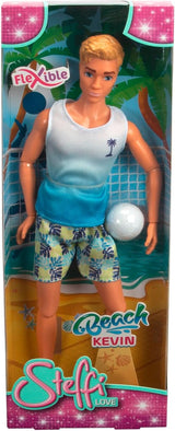 Simba Steffi Love Beach Kevin-Puppe, Kevin im Badeanzug mit T-Shirt und Volleyball, voll beweglich, 30 cm, ab 3 Jahren