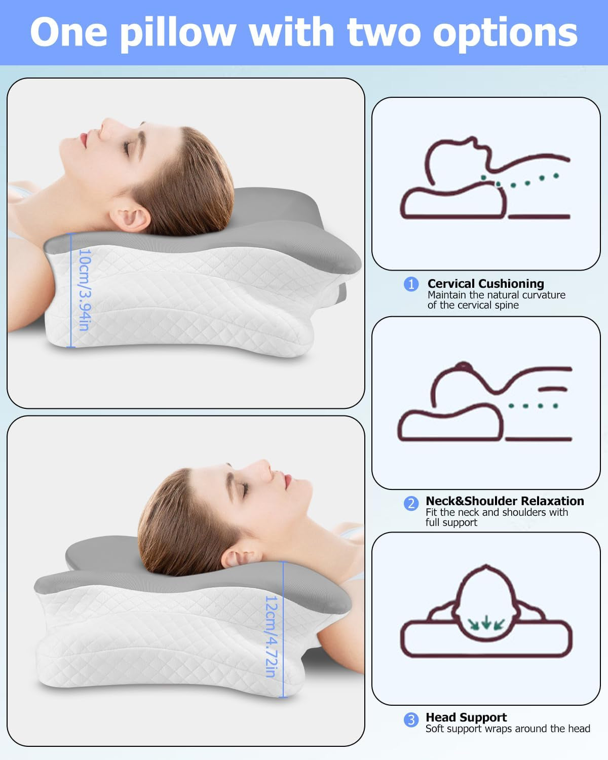 Orthopädisches Kissen, Seitenstützkissen, Nackenstützkissen, Nackenschmerzkissen, Memory-Schaum-Kissen, ergonomisches Kissen, zur seitlichen Rücken- und Bauchunterstützung – orthopädische Halskissen in Schmetterlingsform, Naty Shop