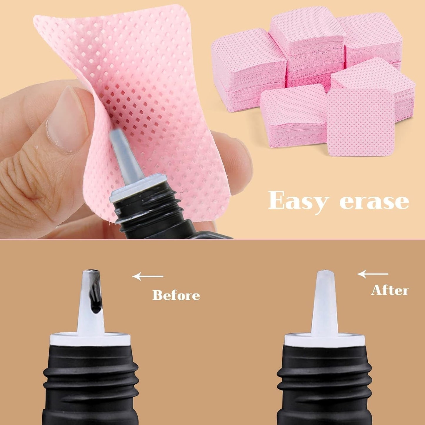 300 Stück Nagellackentferner Pads, Fusselfreie Nägel Wattepads Für Nägel Nagellackentferner Fusselfreie Nageltücher Reiniger Gelnägel - Rosa