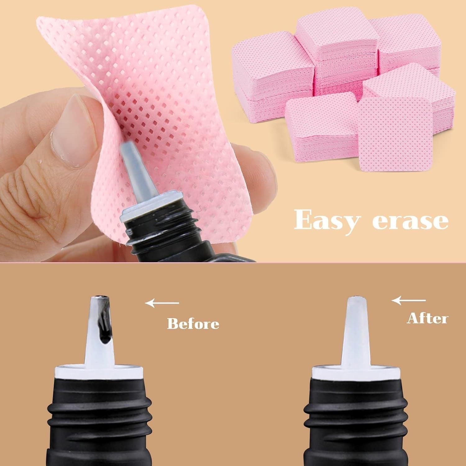 300 Stück Nagellackentferner Pads, Fusselfreie Nägel Wattepads Für Nägel Nagellackentferner Fusselfreie Nageltücher Reiniger Gelnägel - Rosa