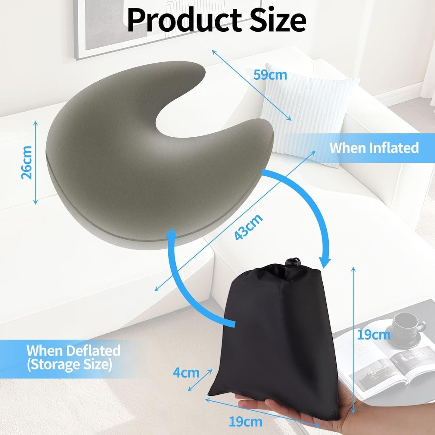 Lesekissen und Gaming-Kissen, tragbares aufblasbares Lesekissen mit Aufbewahrungstasche, ergonomisches Häkelkissen zum Lesen, Spielen, Häkeln und Arbeiten