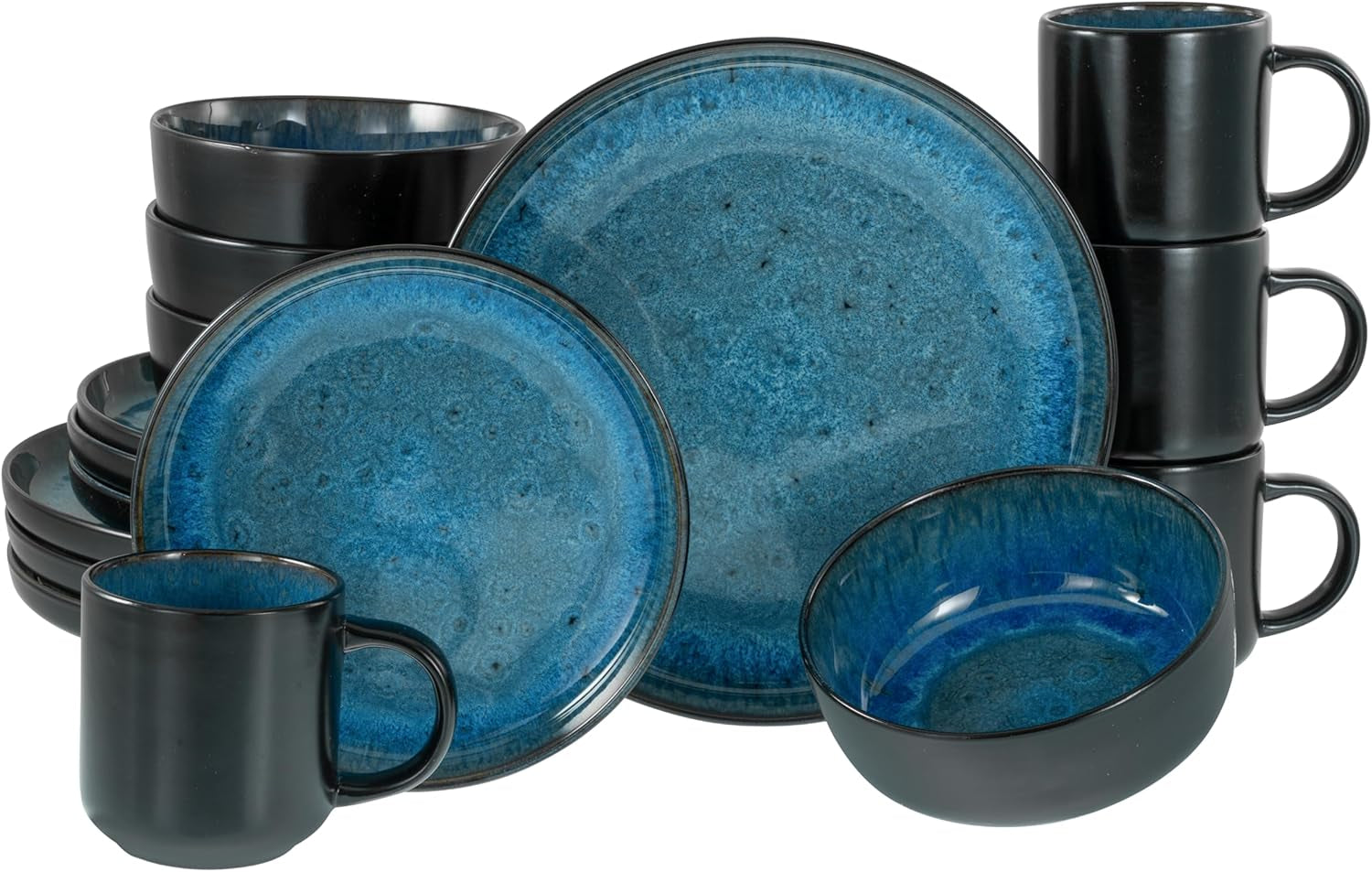 CreaTable, 20149, Nordic Fjord Blue Serie, 16-teiliges Geschirrset für 4 Personen, Kombiservice aus Porzellan, spülmaschinen- und mikrowellenfest, hochwertige Herstellung