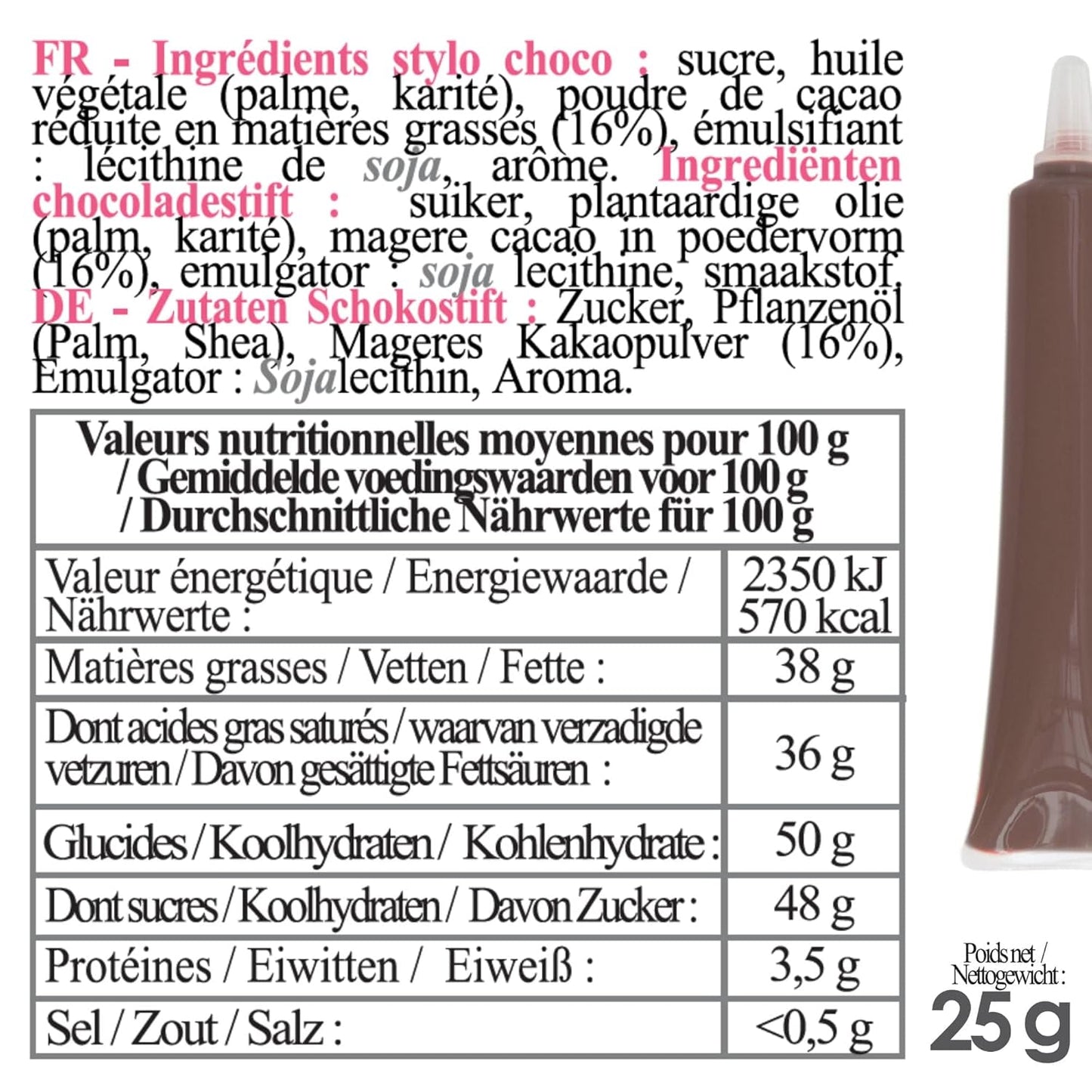 Scrapcooking – Brauner Schokoladenstift – Schokoladen-Schreibzucker 25 g – Essbarer dekorativer Zuckerstift – Schreiben und Zeichnen – Beschriften von Fondant, Zuckerguss, Kuchen – 6801