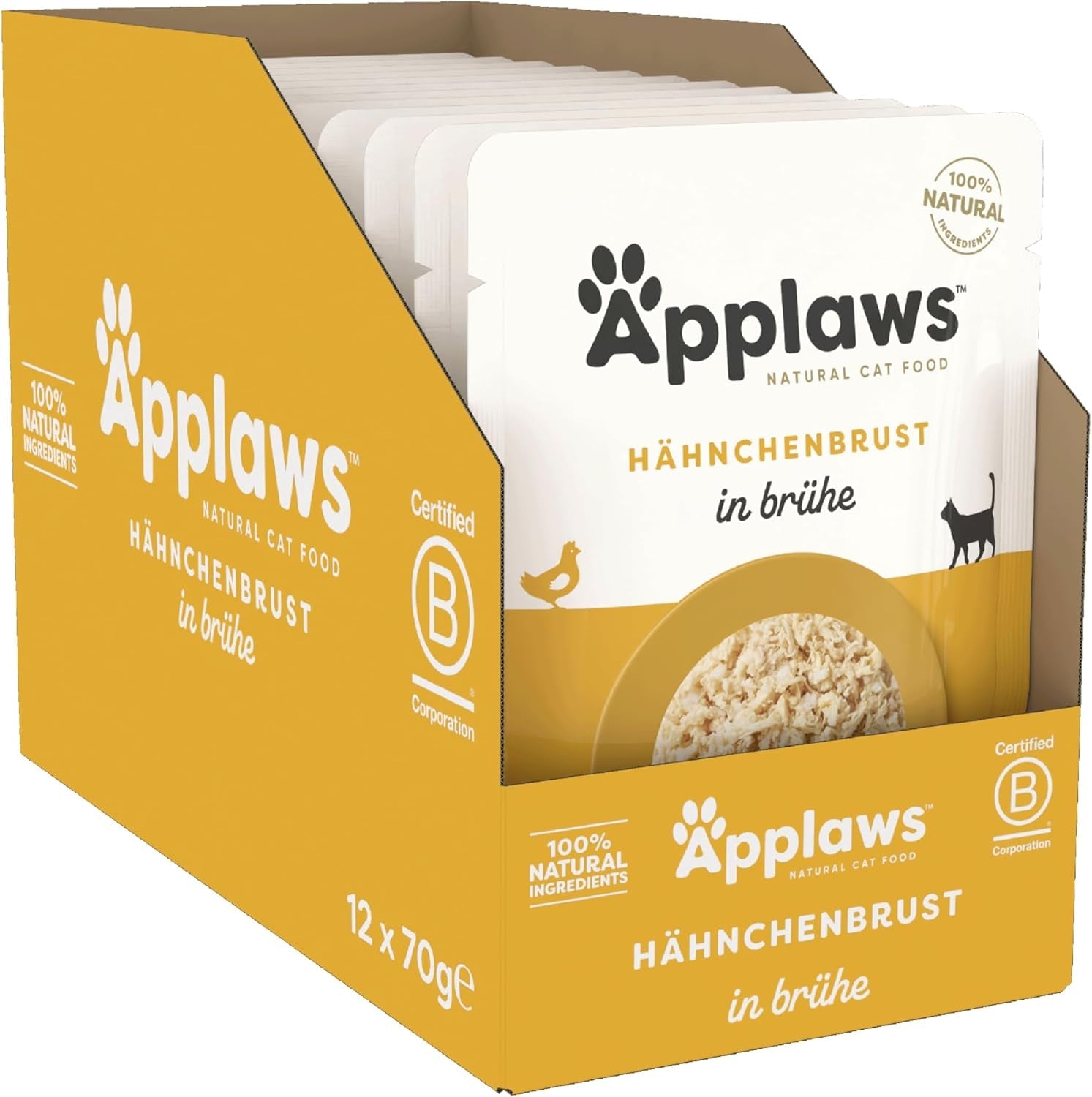 Applaws 100 % natürliches Nassfutter für Katzen, Hühnerbrust in Brühe – Packung mit 12 70-g-Beuteln