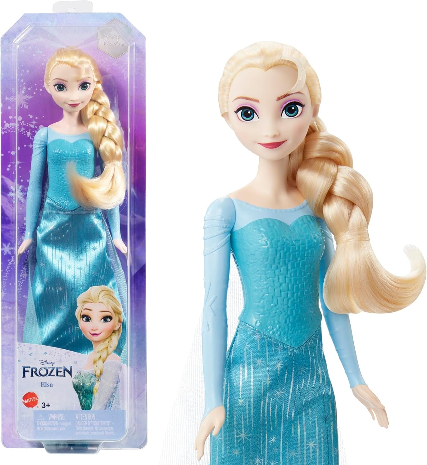 Mattel Disney Die Eiskönigin Elsa-Puppe, Die Eiskönigin-Puppe, gekämmte blonde Haare, Möbel, abnehmbare Schuhe, Disney-Geschenke, Spielzeug ab 3 Jahren, HLW47 Naty Shop Puppen Elsa mit kämmbarem Haar