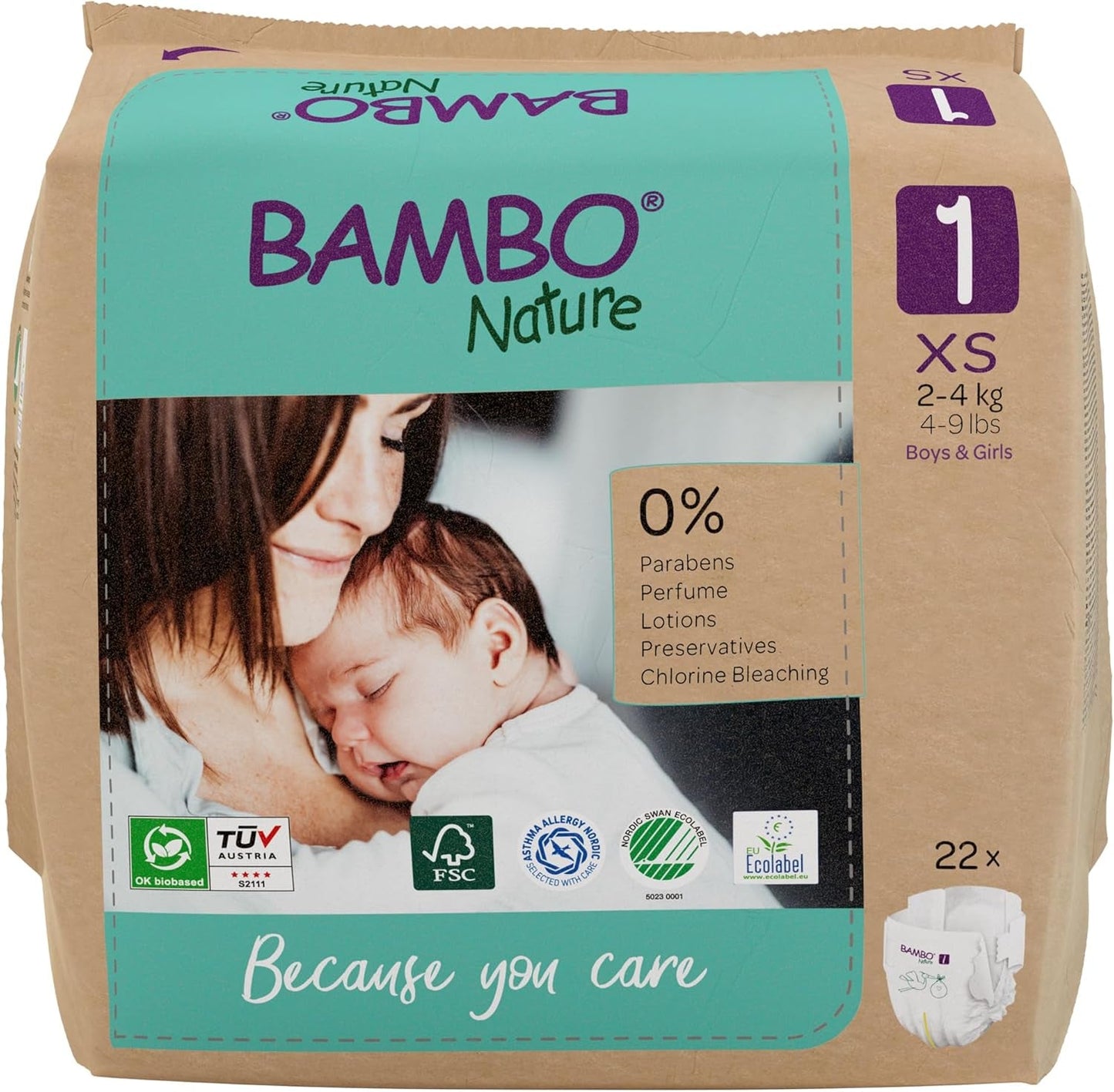 Bambo Nature Babywindeln, Größe 1 (2–4 kg), 132 Stück Monatsbox | Premium-Windeln mit verbessertem Auslaufschutz | Ultimativer Komfort und Freiheit für Neugeborene | Dermatologisch getestete Windeln