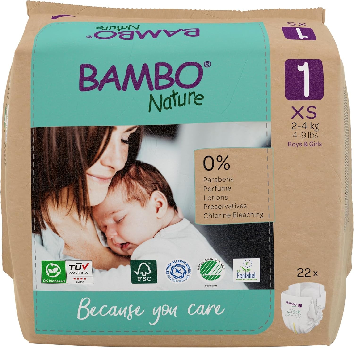 Bambo Nature Babywindeln, Größe 1 (2–4 kg), 132 Stück Monatsbox | Premium-Windeln mit verbessertem Auslaufschutz | Ultimativer Komfort und Freiheit für Neugeborene | Dermatologisch getestete Windeln