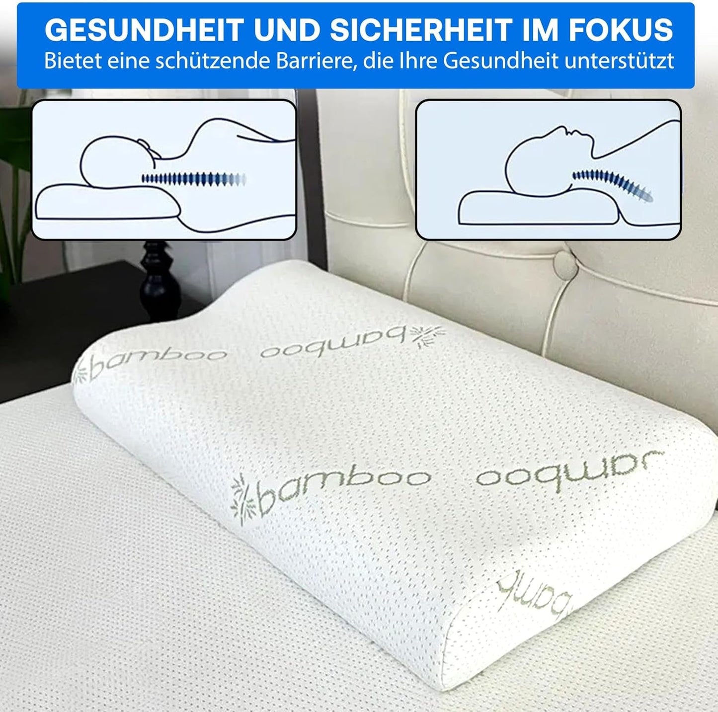 Orthopädisches Memory-Schaum-Nackenstützkissen – ergonomisches Kissen, Anti-Schnarch-Kissen für Seiten-, Bauch- und Rückenschläfer, Pilow, 60 cm x 40 cm x 12 cm. Orthopädische Nackenkissen Naty Shop