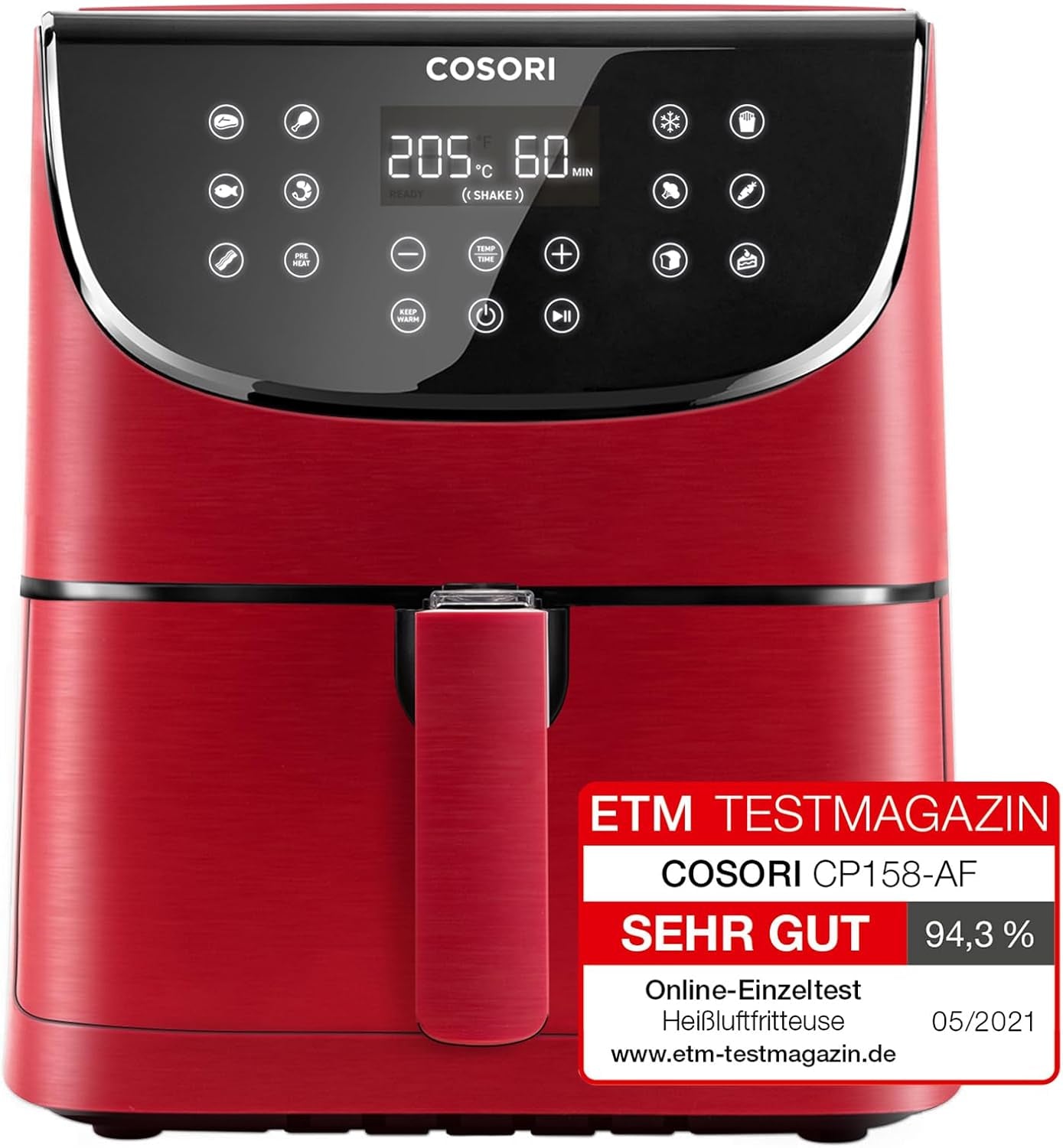 COSORI Heißluftfritteuse Airfryer, 12-in-1-Luftfritteuse XXL 6,2 l, Heißluftfritteuse mit Sichtfenster und Rührerinnerung, 80 Rezepte, Haushaltsgeräte, Naty Shop, Rot, 5,5 l Premium