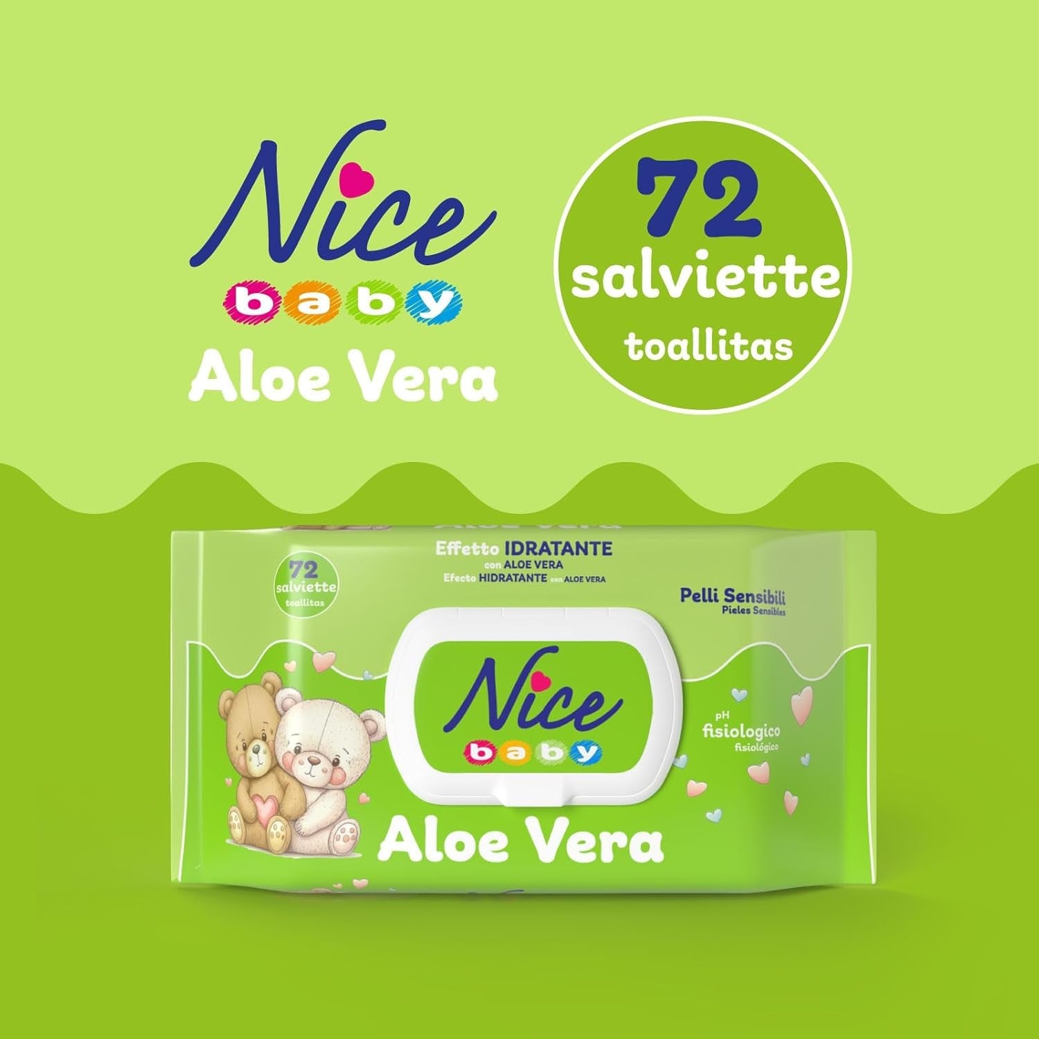Reinigungstücher für Kinder und Babys – mit Aloe Vera und Arganöl – dermatologisch getestet – physiologischer pH-Wert – Maxiformat: Packung mit 72 Tüchern – Schön