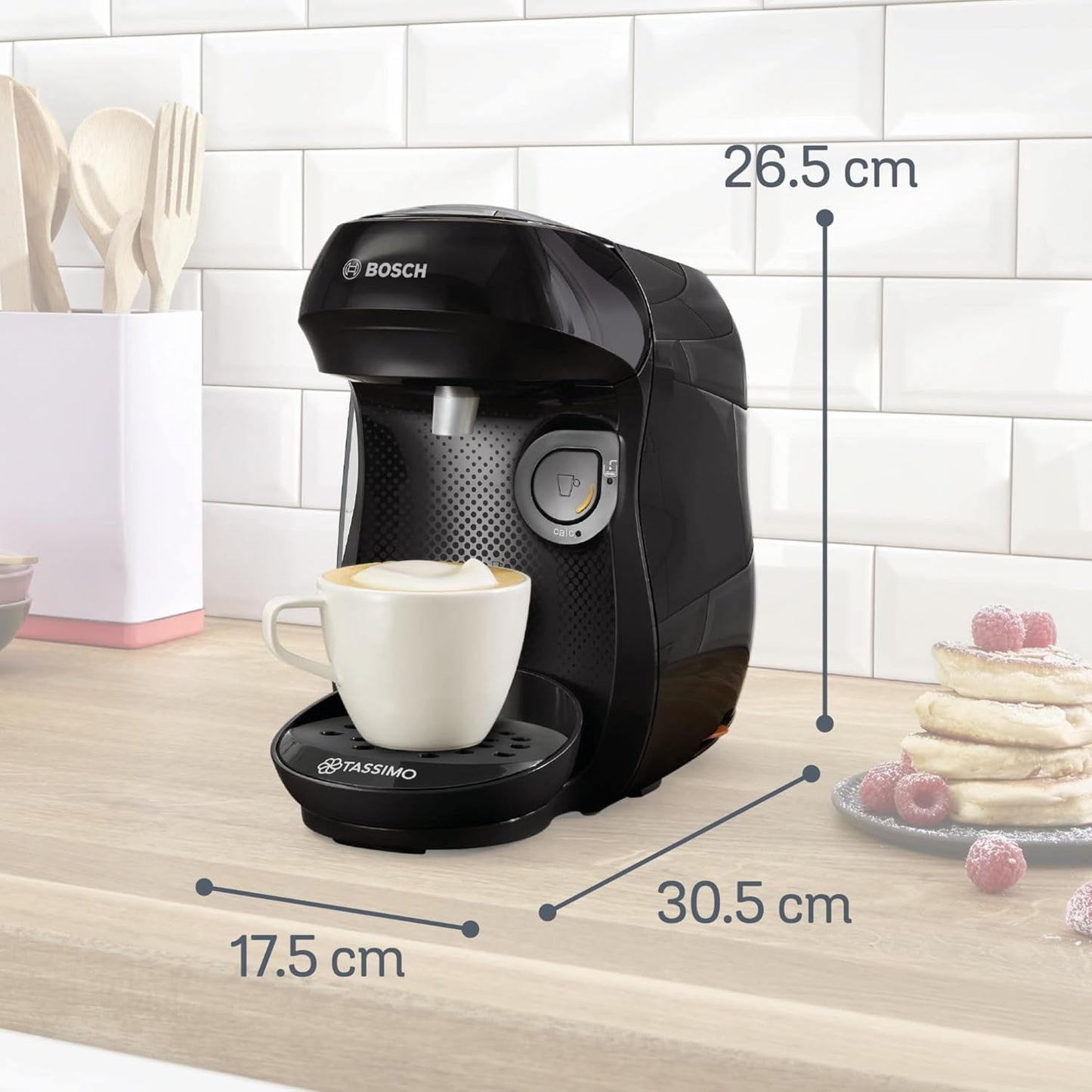 Bosch Tassimo Happy Friendly TAS102E Kapsel-Espressomaschine, 70+ Getränke, für alle Tassen geeignet, Auto-Stop, nachhaltig, perfekte Dosierung, platzsparend, 1400 W, schwarz