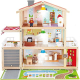 Hape Puppenvilla, 10-Zimmer-Puppenhaus aus Holz, kreatives Rollenspiel inklusive Möbel und Zubehör, Lernspielzeug für Kinder ab 3 Jahren