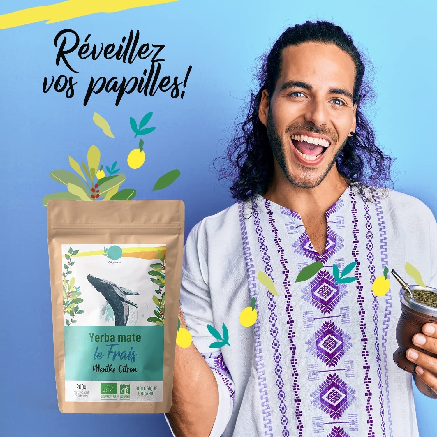 ORIGEENS BIO YERBA MATE MIT MINZE UND ZITRONE 200 G – Frische I Ungerösteter Bio Yerba Mate, Blätter, ohne Stiele und Staub