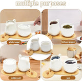 Milch- und Zuckerset mit Deckel und Löffel, 5-teiliges Keramik-Milchkännchen und Zuckerbehälter mit Holztablett, Milch- und Zuckerbehälter für Küche, Kaffee, Mikrowelle und Geschirrspüler (weiß)