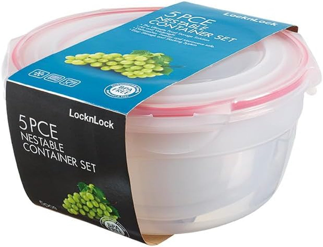 LocknLock PP Classic Frischhaltedosen-Set 5-teilig | 180 ml, 350 ml, 600 ml, 870 ml, 3,6 l | 100 % luft- und wasserdicht | ohne BPA | Gefrier- und Kühlschrank-Organizer | Spülmaschinen- und mikrowellengeeignet. Frischhaltedosen Naty Shop Round 5 Stk. (mehrfarbig)