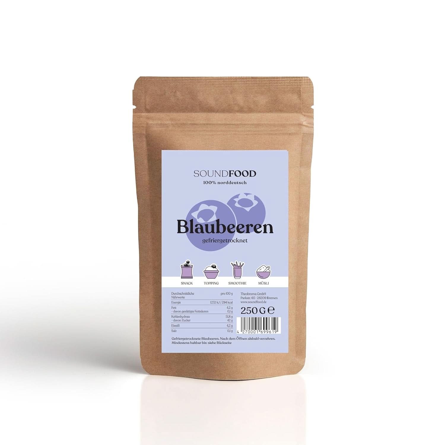 Gefriergetrocknete Blaubeeren, ganz aus Deutschland, Ernte 2023, 50 Gramm Naty Shop dehydrierte Produkte 250 Gramm