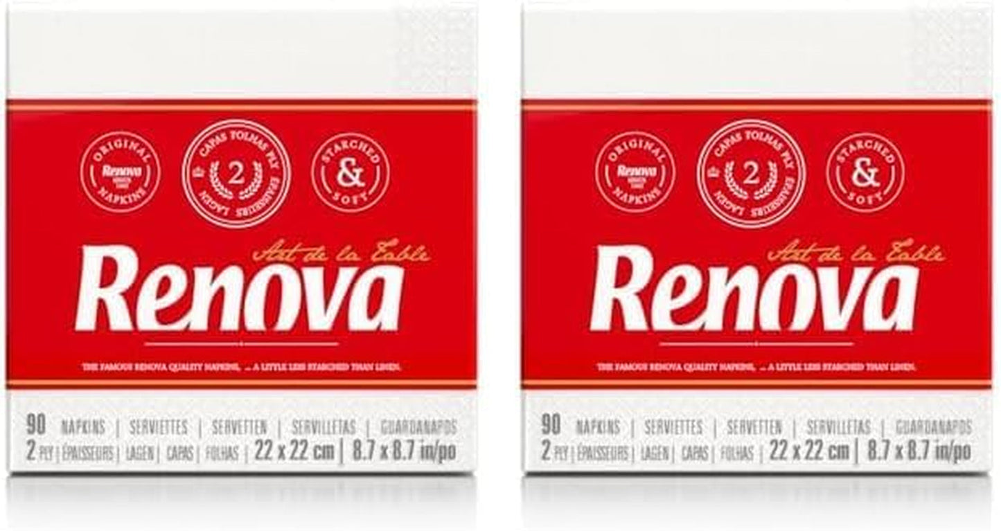 Renova Papierservietten, weißer Tisch-Cocktail-Stil – 90 Servietten (2 Stück)