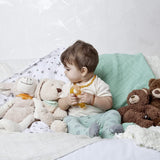 GRÜNSPECHT Bio-Beißring aus Naturkautschuk für zahnende Babys, massiert das Zahnfleisch, BPA-frei, weich, fördert die Feinmotorik, Dinosaurier-Muster (639-V1)