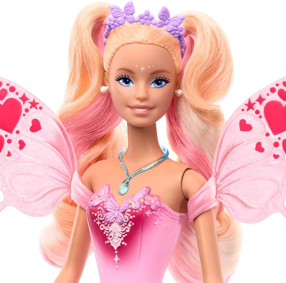 Mattel Barbie-Puppe mit Zauberstab und Modeaccessoires, Fantasy-Thema mit Flügeln und Farbwechsel-Outfit, JCP76, [Mehrfarbig]