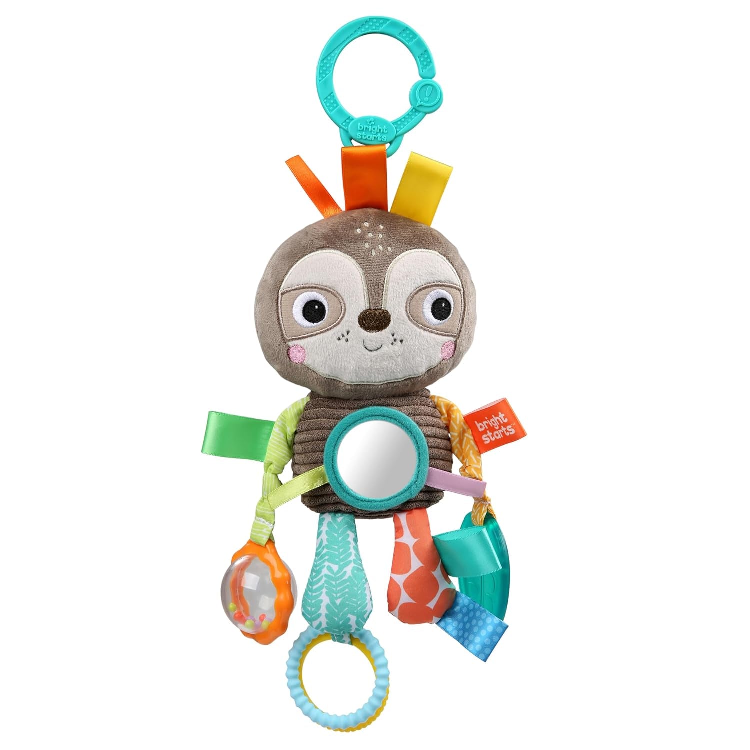 Bright Starts Kinderwagen-Spielzeugfaultier – mit Rassel, Spiegel und Taggie-Loops Babyspielzeug Naty Shop
