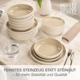 Moritz & Moritz CAVO Steinzeug-Geschirrset für 12 Personen, 36-teilig – Modernes Tafelservice in Sandfarbe – Pflegeleichtes Kombi-Set mit Tellern und Schüsseln – Kaffeeservice