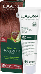 LOGONA Naturkosmetik Pflanzenhaarfarbe Creme 240 Nougatbraun, Natürliche Henna-Braunhaarfarbe Creme, Brauntöne Farbcreme, Dunkle Haarfarbe, 150ml Naty Shop Haarfarbe 220 Weinrot [Tizian]