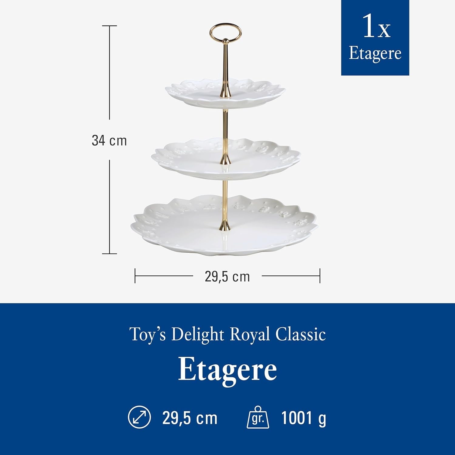 Villeroy & Boch Toys Delight Royal Classic Regal, dekorativer Etagenständer für Kekse, Gebäck und kleine Kuchenstücke, Premium-Porzellan, weiß
