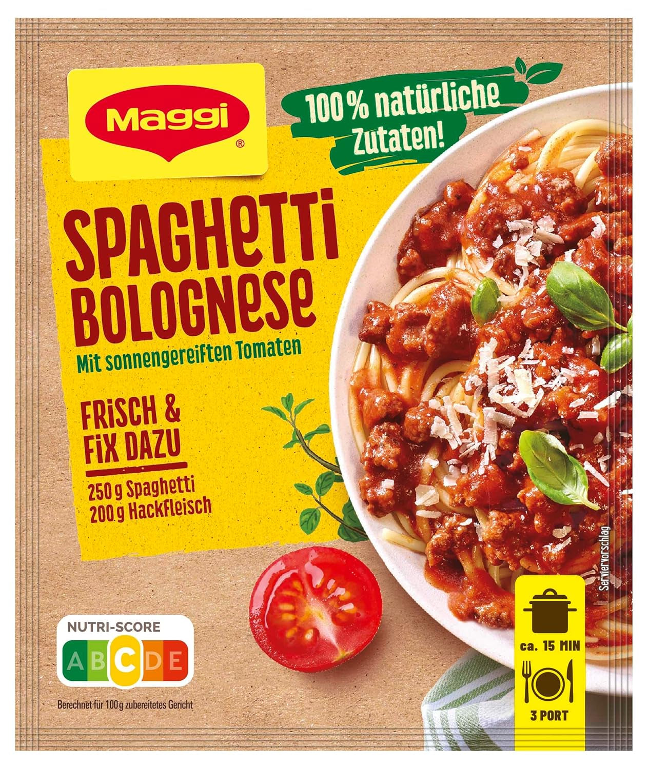 MAGGI Fix für Spaghetti Bolognese, Würzmischung, 100 % natürliche Zutaten, für 3 Portionen, 1er Pack (1 x 36g Packung)
