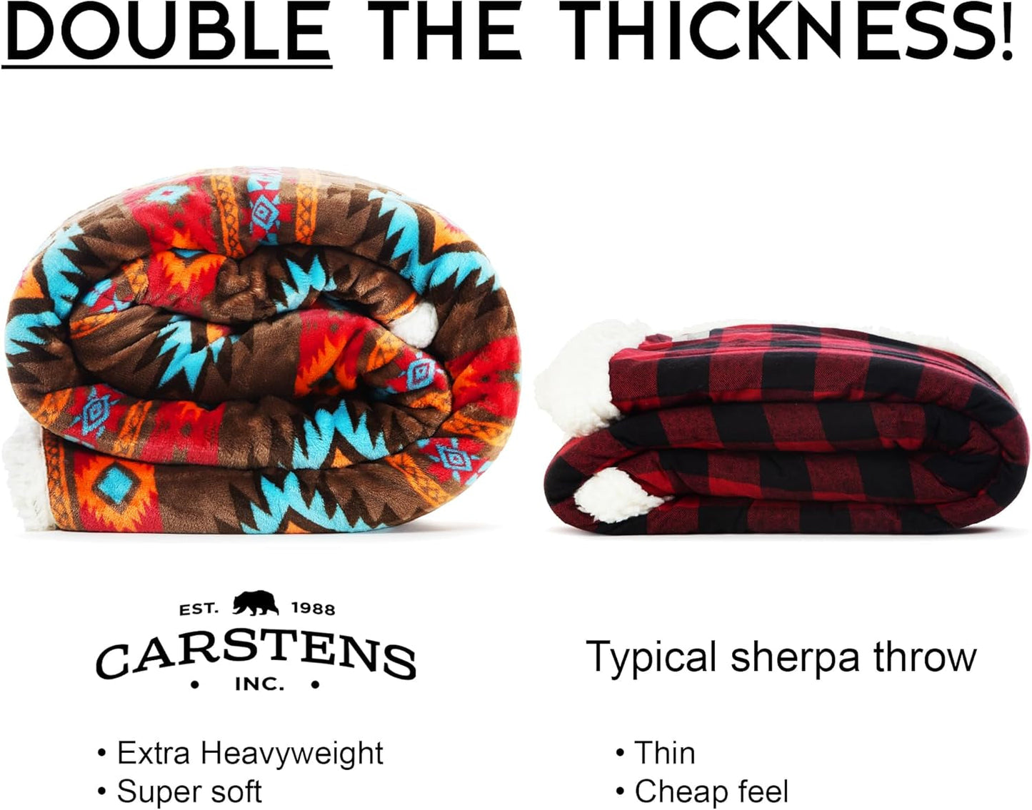 CARSTENS, INC. Wrangler Ultra Premium Überwurfdecke, superweich, Sherpa-Fleece, übergroß, 137,2 x 172,7 cm, Southwest Horizon Betten und Decken Carstens, Inc.