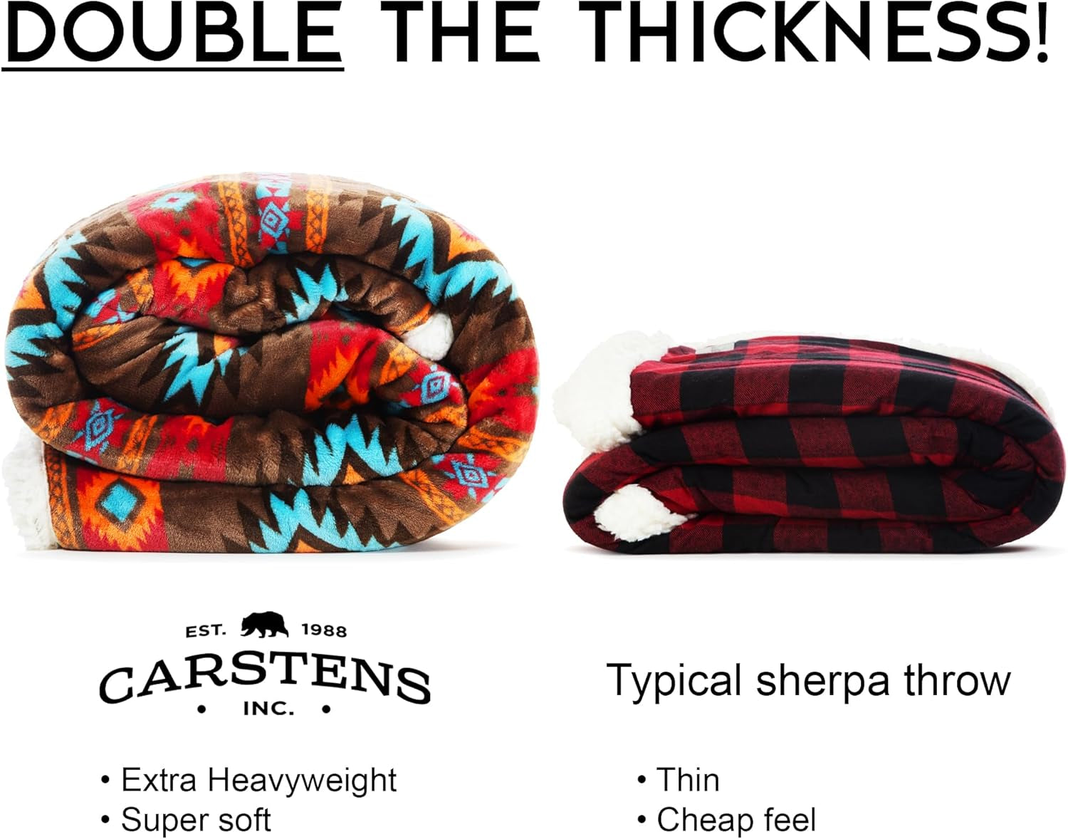 CARSTENS, INC. Wrangler Ultra Premium Überwurfdecke, superweich, Sherpa-Fleece, übergroß, 137,2 x 172,7 cm, Southwest Horizon Betten und Decken Carstens, Inc.