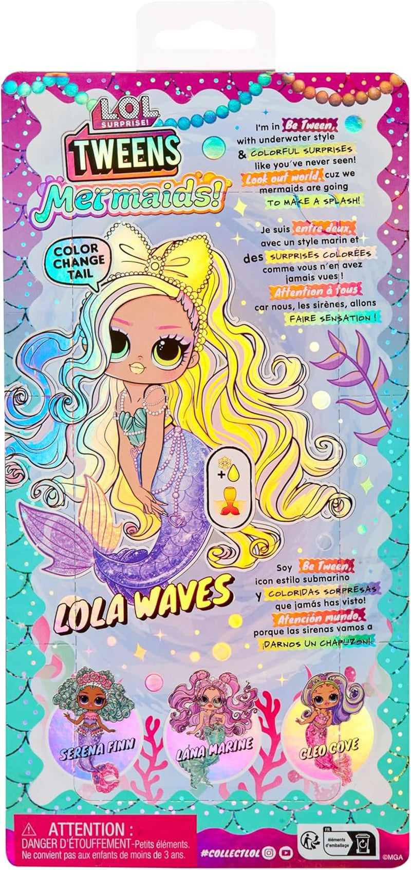LOL Überraschung! Tweens – Lola Waves Meerjungfrau – Modepuppe mit farbwechselndem Schwanz, beweglicher Flosse und hübschen Accessoires – Spielzeug für Kinder und Sammler ab 4 Jahren