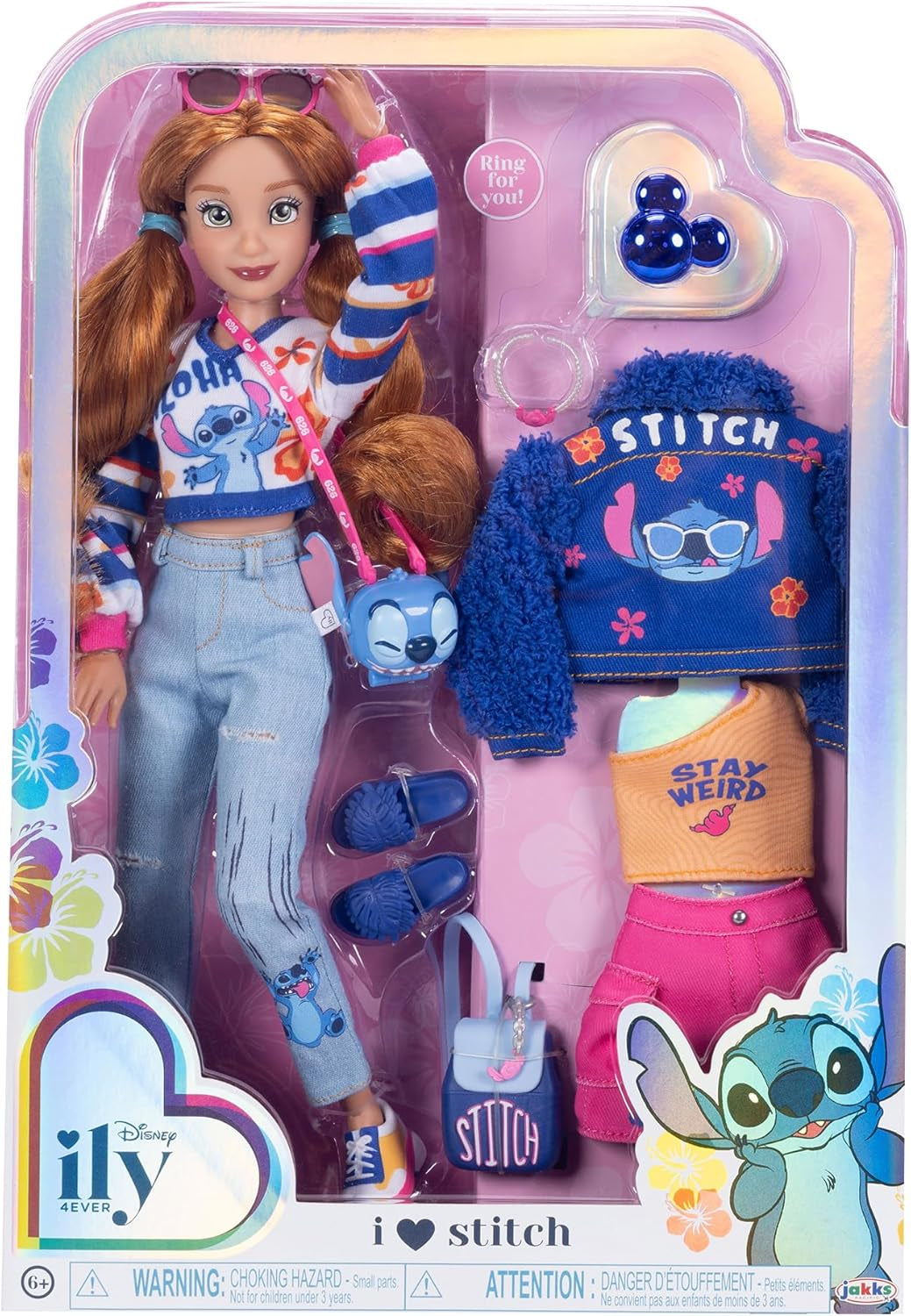 Disney ILY 4EVER Fashion Dolls Stitch mit roten Haaren, 29,2 cm groß, mit 13 Bewegungspunkten, zwei kompletten Mix-and-Match-Outfits und einem funkelnden Mickey-Ring für Sie! Naty Shop-Puppen