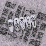 JMEOWIO 3D Nagelsticker Schwarz Weiß Blume Nail Art Sticker Selbstklebend Nagelaufkleber 5D Stereoskopisch Blumen Dekoration Nageldesign Zubehör 4 Blatt