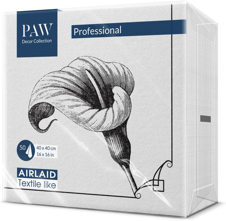 PAW – Airlaid-Servietten – stoffähnlich (40 x 40 cm) I 50 Stück I für Trauerfeier, Beerdigungsparty, Beerdigung, Abschied I hochwertige Tischdeko-Stoffservietten – Erinnerungsblume I Erinnerungsblume