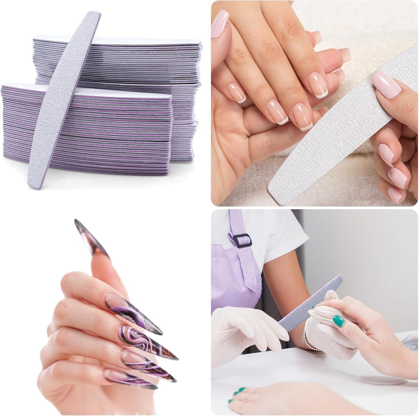 50 Stück Nagelfeile 100/180, Halbmond Nagelfeilen Für Gelnägel, Doppelseitige Nagelfeilen Set, Nagelfeile, Körnung Einweg-Nagelfeile Für Nagelstudios DIY Nail Art Zuhause, Weiß