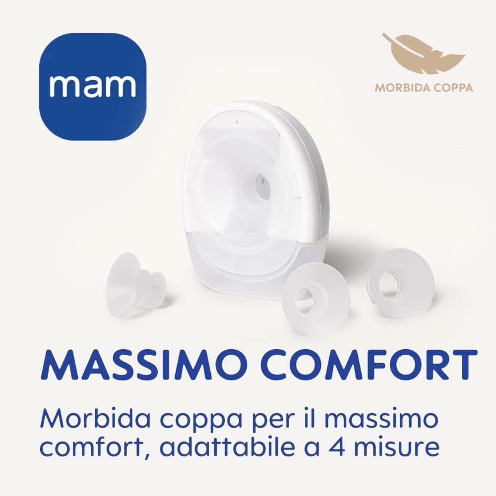 MAM Move Tragbare Milchpumpe mit 3 Betriebsmodi und 5 Intensitätsstufen, Skinsoft-Silikongehäuse, einstellbar auf 4 Größen. Zubehör Essen und Stillen Bebe Naty Shop