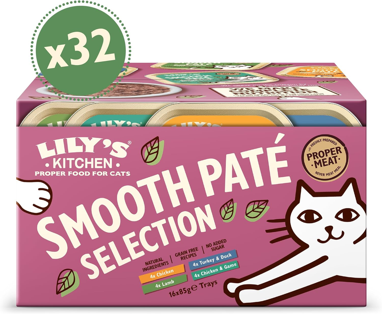 Lily's Kitchen Natürliches, feuchtes, zartes Katzenfutter für ausgewachsene Katzen, Schalen, getreidefreie Rezepte, Sortiment (32 Schalen x 85 g)