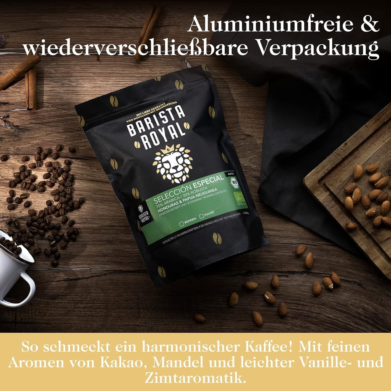 BARISTA ROYAL Bio Kaffeebohnen 1kg „Special Selection“ | Frische Kaffeebohnen direkt gehandelt | 70 % Arabica, 30 % Robusta Kaffee ganze Bohnen | Ideal für Vollautomaten und Filtermaschinen