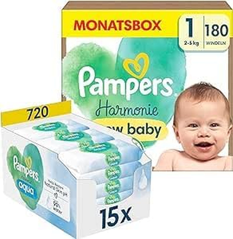 Virtuelles Paket: Harmony Größe 1 und Aqua Wet Wipes