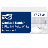 Tork Cocktail White Servietten, 1/4-Faltung, 2-lagig, 24 cm × 24 cm, 200 Servietten, 477534