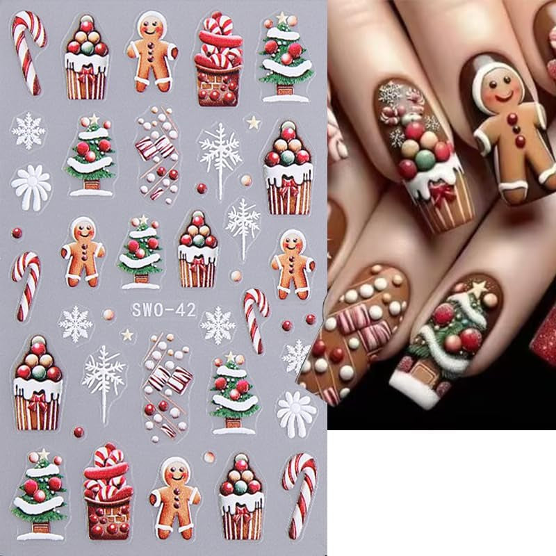 JMEOWIO Nagelsticker Weihnachten 6 Blatt Nail Art Sticker Selbstklebend Nagelaufkleber Schneeflocke Winterurlaub Niedliche Dekoration Nageldesign Zubehör