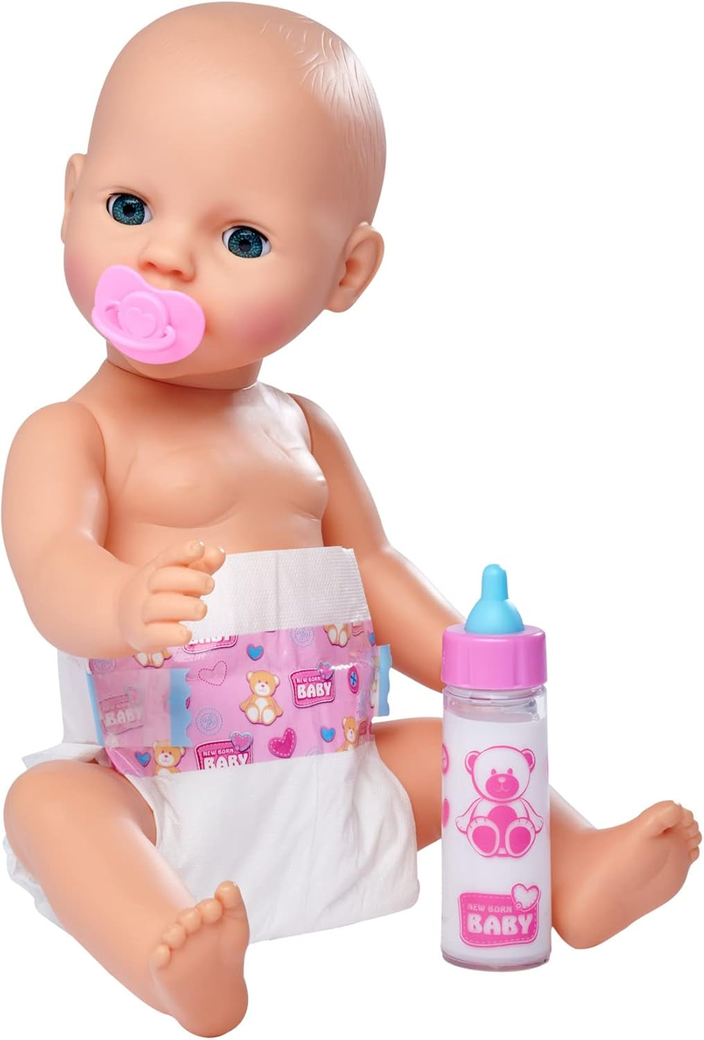 Simba 105562487 – Neugeborenen-Fütterungsset, Schnuller, Windel und verschwindende Flasche für 38–43 cm große Puppen