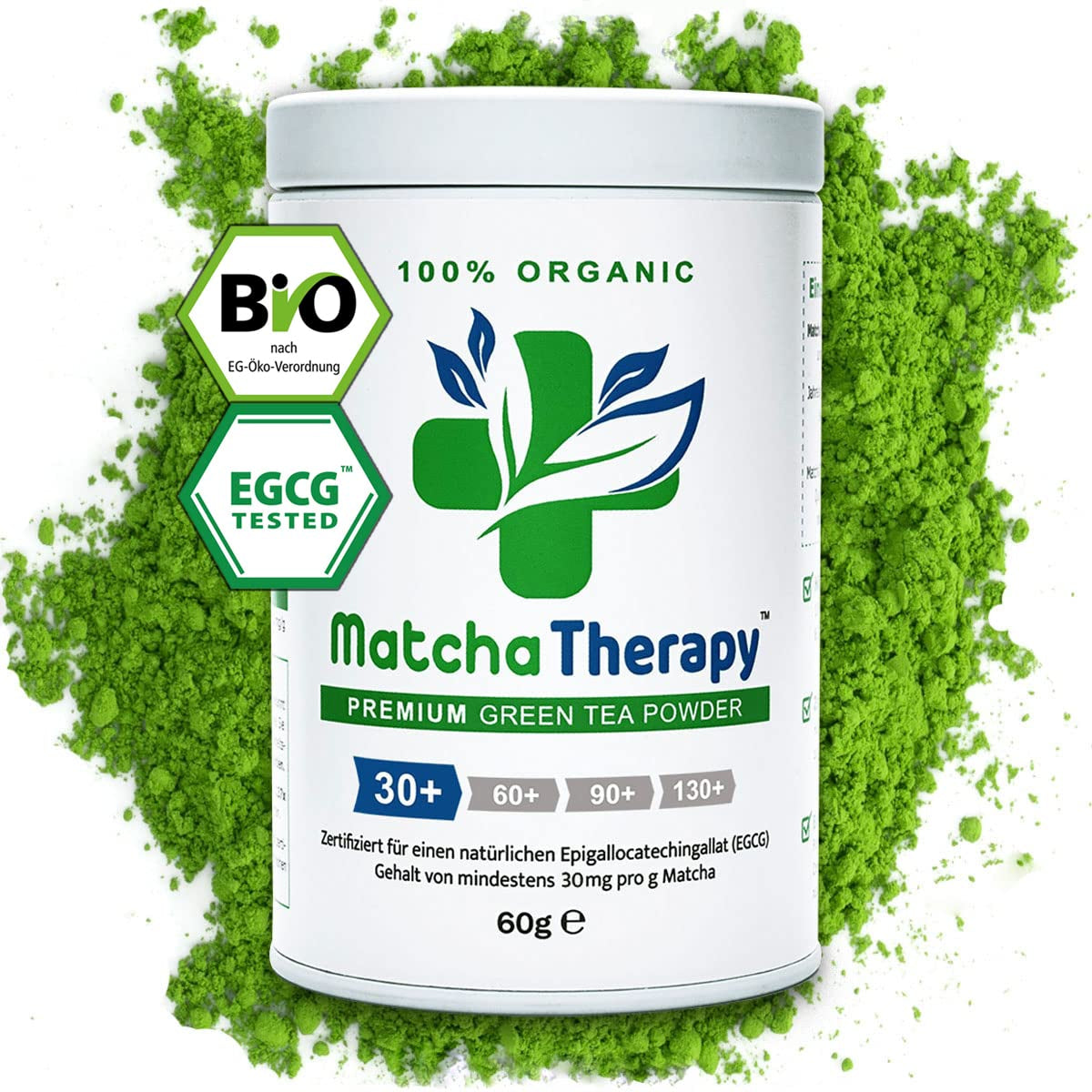Matcha-Therapie 30+ | Bio-Matcha-Teepulver | 60 g | Mit einem nachgewiesenen Gehalt von mindestens 30 mg/g Catechin EGCG | Unterstützt das Immunsystem und das Energieniveau | Zeremonielle Qualität | Grüner Tee aus Japan