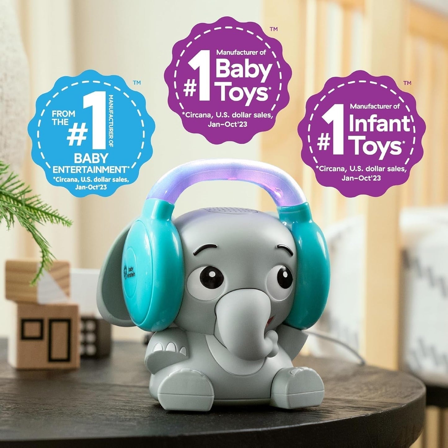 Baby Einstein Earl the Elephant Bluetooth-Soundmaschine, Musiksystem + Nachtlicht, Spielzeug für Babys und Kleinkinder Bebe Naty Shop