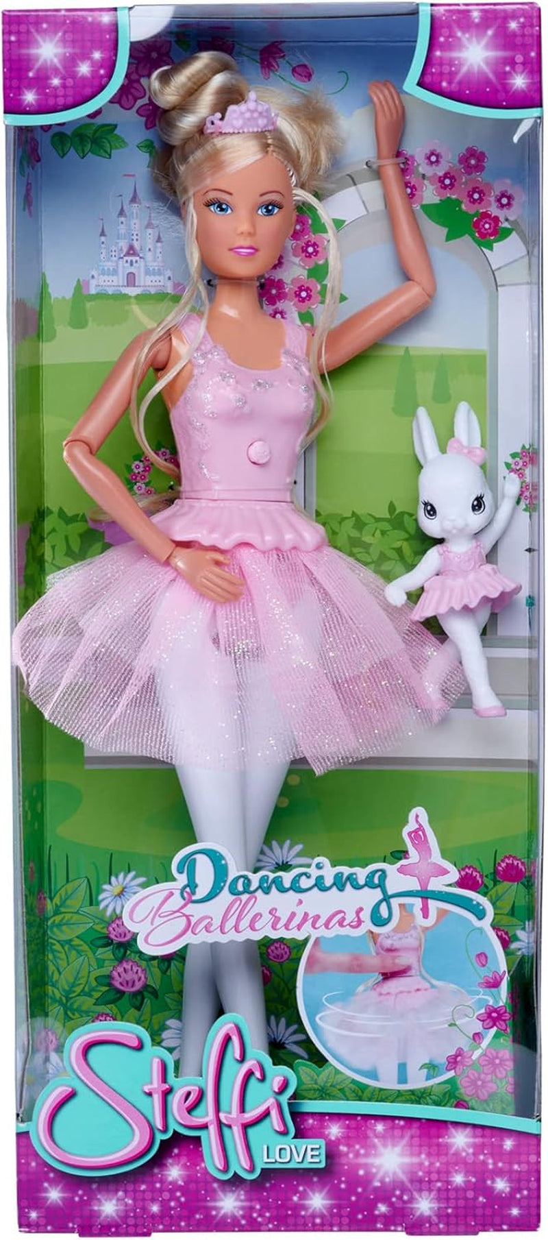 Simba 105733603 - Steffi Love Dancing Ballerina, Steffi als Ballerina-Puppe mit Tierfreund und drehbarem Rock, Spielpuppe 29 cm, ab 3 Jahren