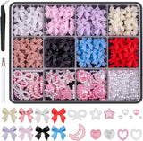 500 Stück 3D Nägel Charm Schleifen Charms Nägel Nail Art Charms Schleife Nagel Charms Nägel Nail Art Schleifen Nageldekorationen Mit Aufnahmewerkzeug Für Frauen Und Mädchen Nagel-Diy-Zubehör